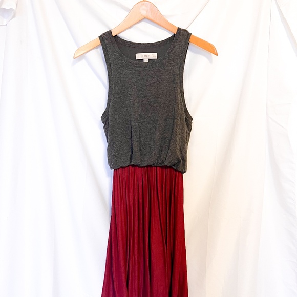 LOFT Petite Gray/Burgandy Maxi Dress 🍂Perfect for Fall🍂 - Picture 1 of 5